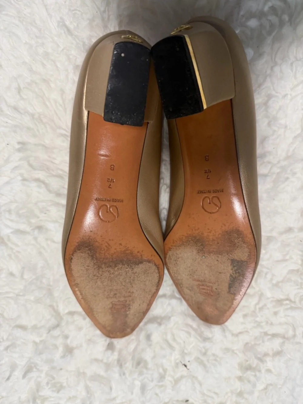 St. John Metallic Taupe Leather Pointed-Toe Pumps - Picture 4 of 5